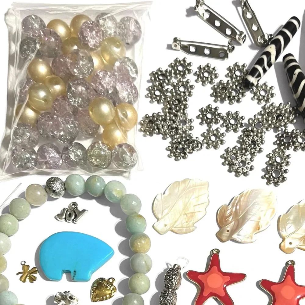 Lot Beads Jewelry Supplies Variety Glass Stone Shell MOP Metal Findings Charms